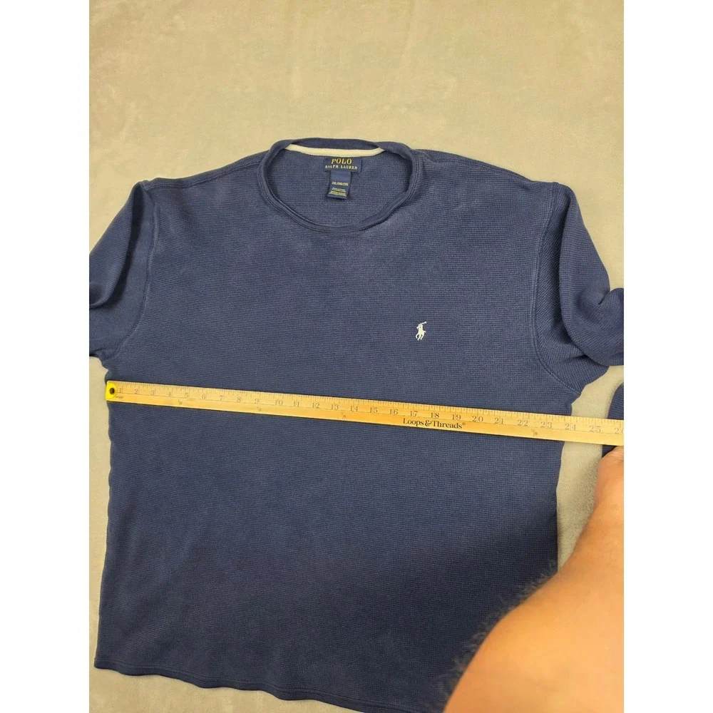 Polo Ralph Lauren Waffle Knit Thermal Men 2XL Blue Crewneck Fits Short Faded